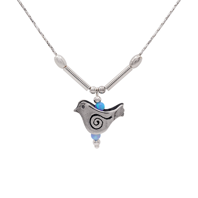 Silver and Opal Bird Necklace