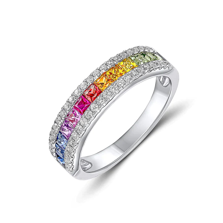 18 Carat White Gold Multi Sapphire & Diamond Half Eternity Ring