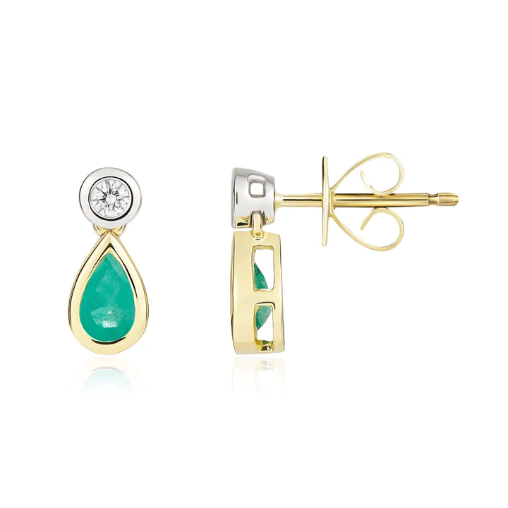 18 Carat Yellow & White Gold Pear-shaped Emerald & Diamond Earrings