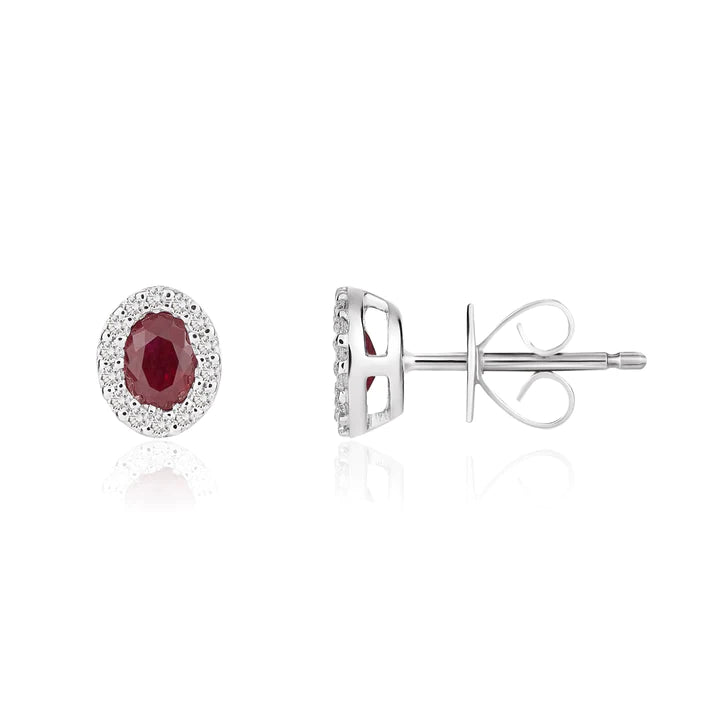 18 Carat White Gold Oval Ruby & Diamond Cluster Earrings