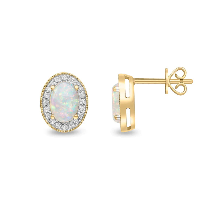 18 Carat Yellow Gold Opal & Diamond Halo Stud Earrings