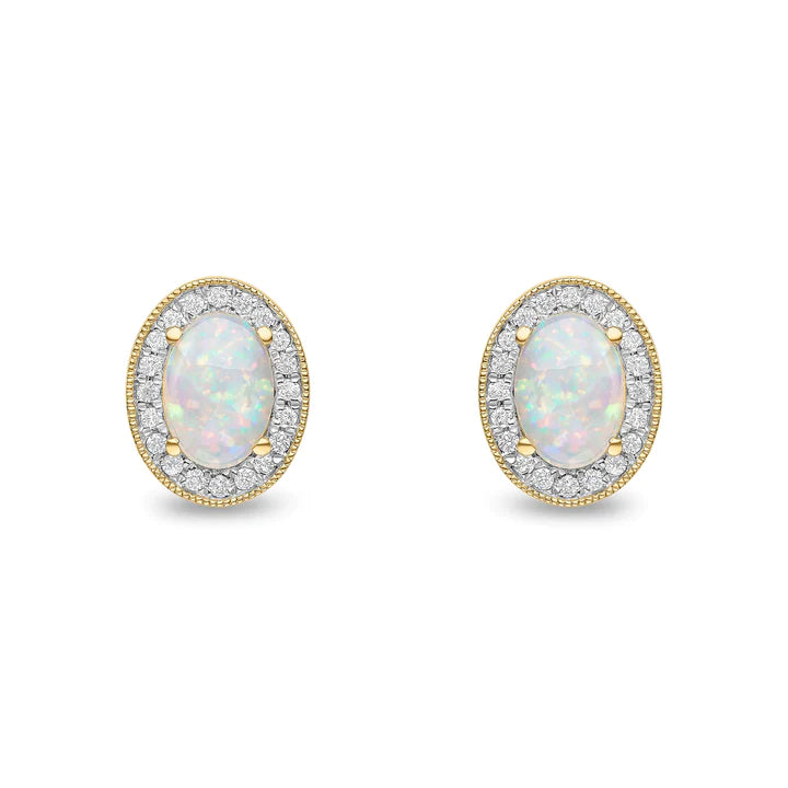 18 Carat Yellow Gold Opal & Diamond Halo Stud Earrings