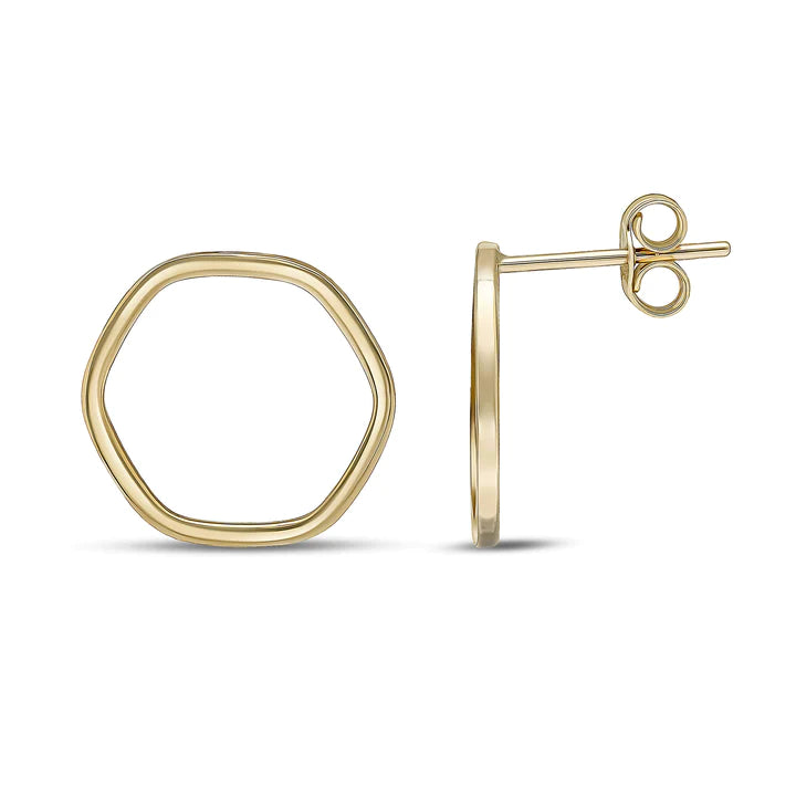 9CT Yellow Gold Open Hexagon Stud Earrings