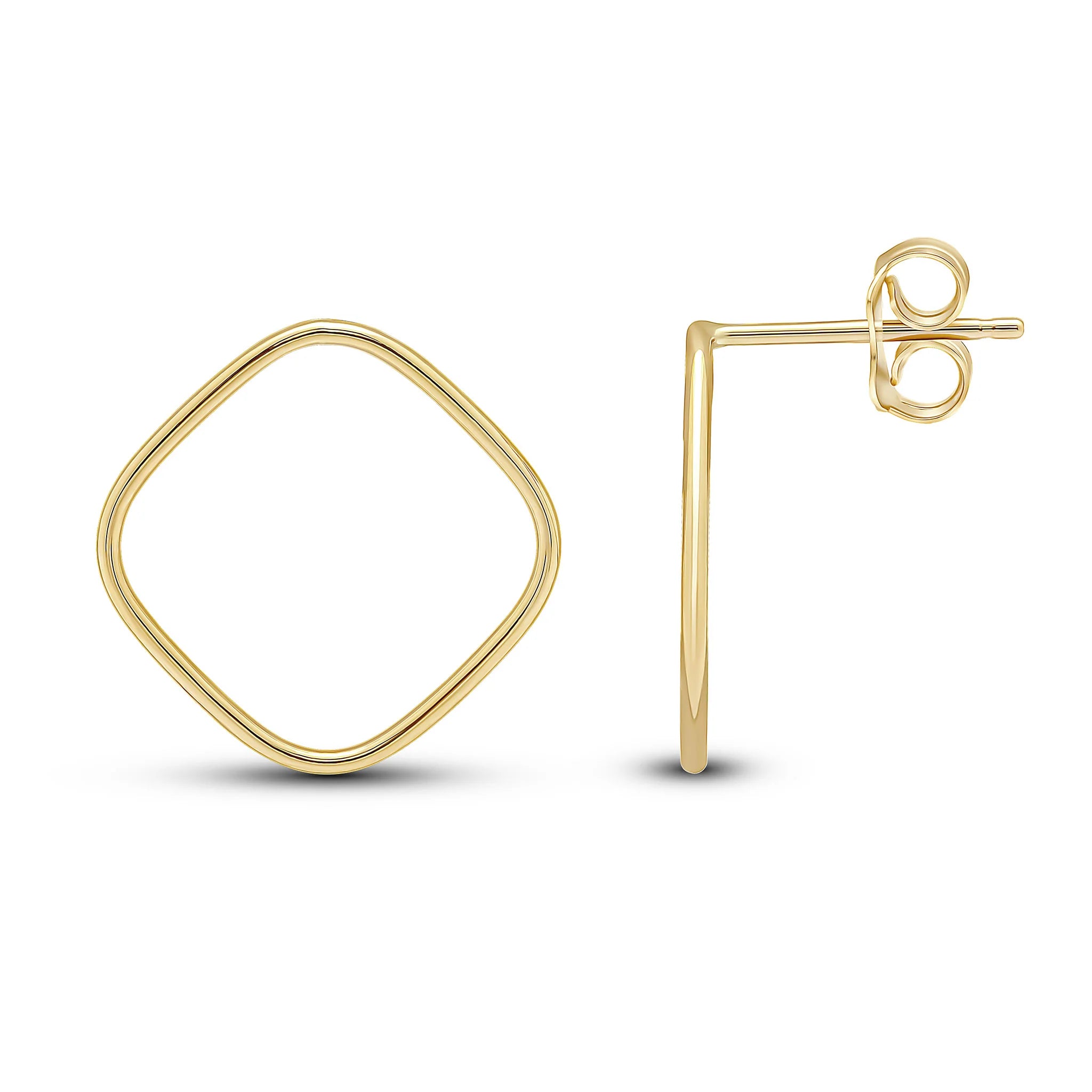 9CT Yellow Gold Open Cushion Stud Earrings 17mm