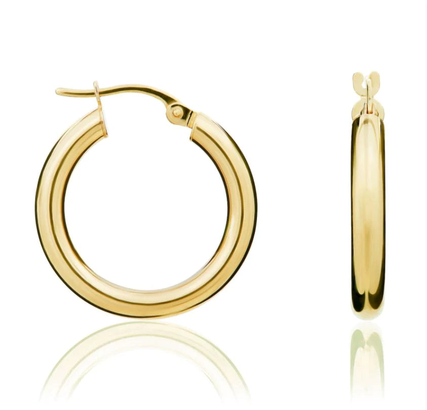 9CT Yellow Gold Round Polished Hoop Earrings