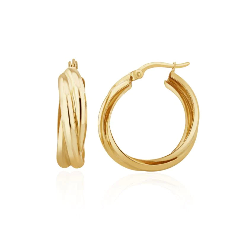 9 Carat Yellow Gold Russian Band Style Hoop Earrings