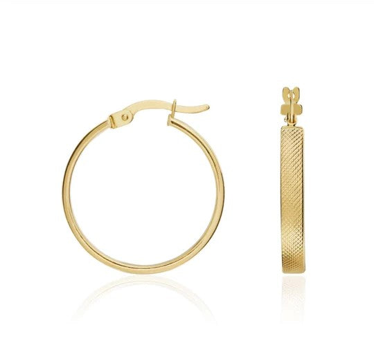 9 Carat Yellow Gold Textured Hoop Earrings
