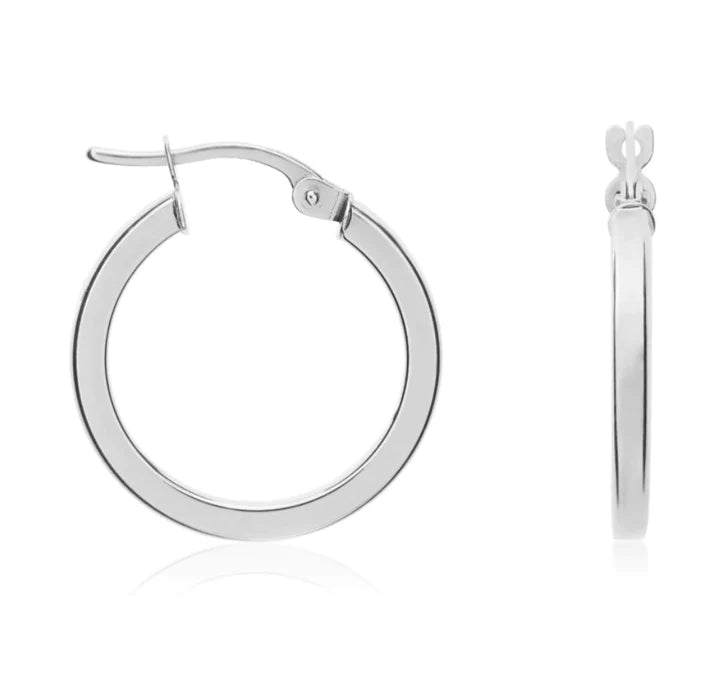 9CT White Gold Square Tube Hoop Earrings