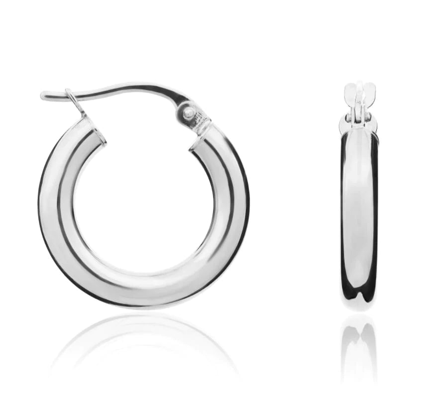 9 Carat White Gold Polished Hoop Earrings