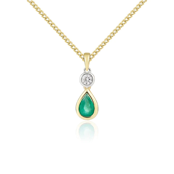 18 Carat Yellow & White Gold Pear-shaped Emerald & Diamond Pendant