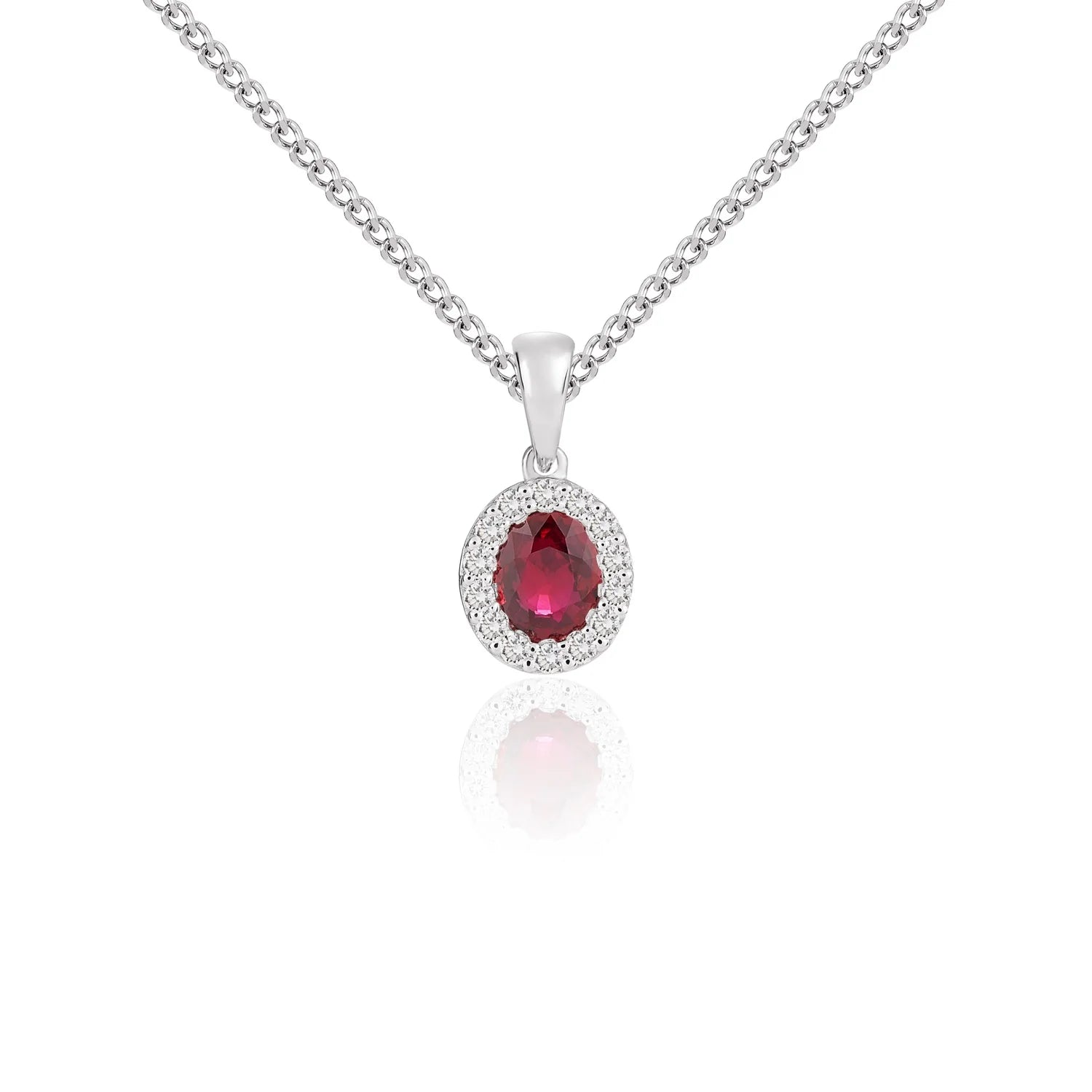 18 Carat White Gold Oval Ruby & Diamond Cluster Pendant