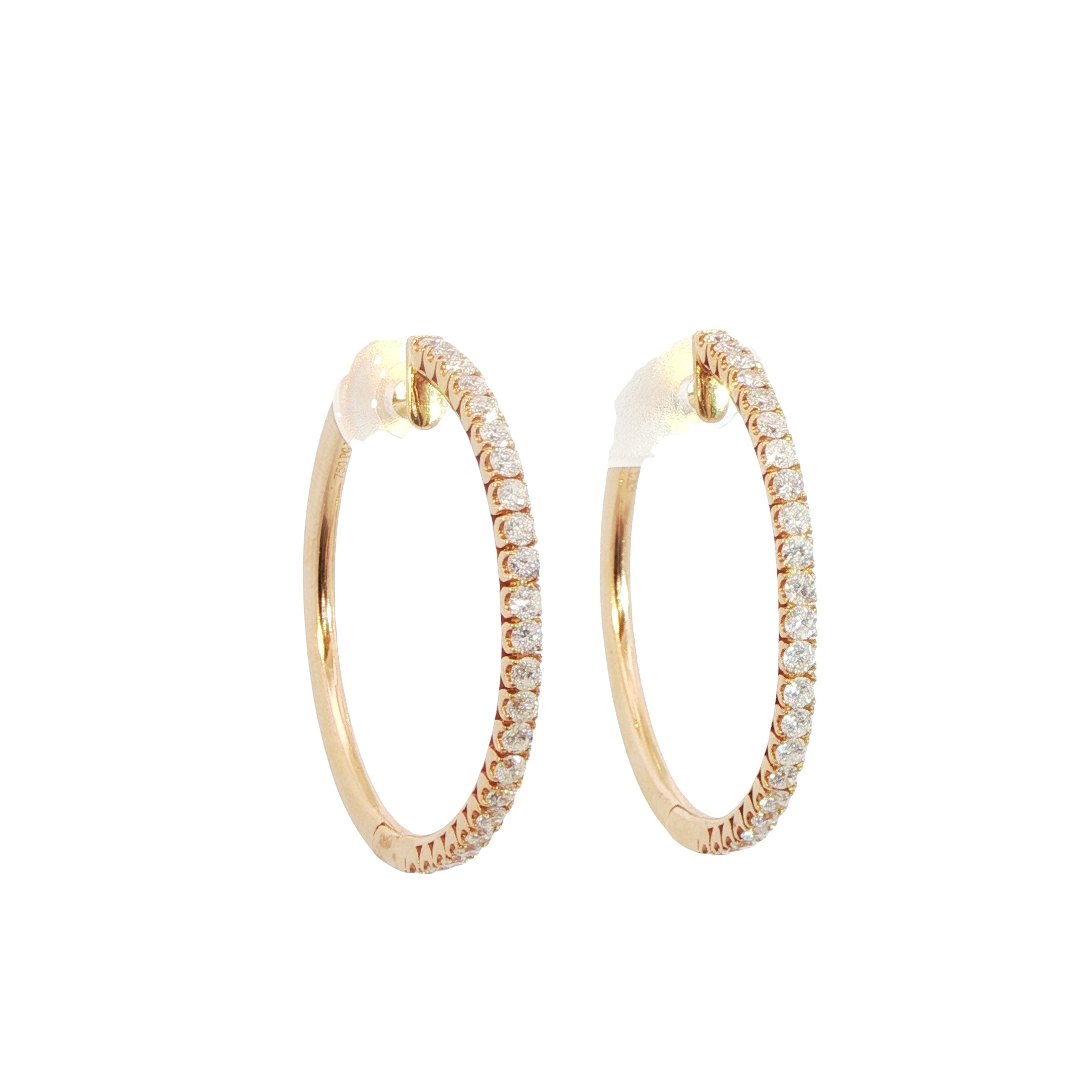 18 Carat Rose Gold Diamond Hoop Earrings
