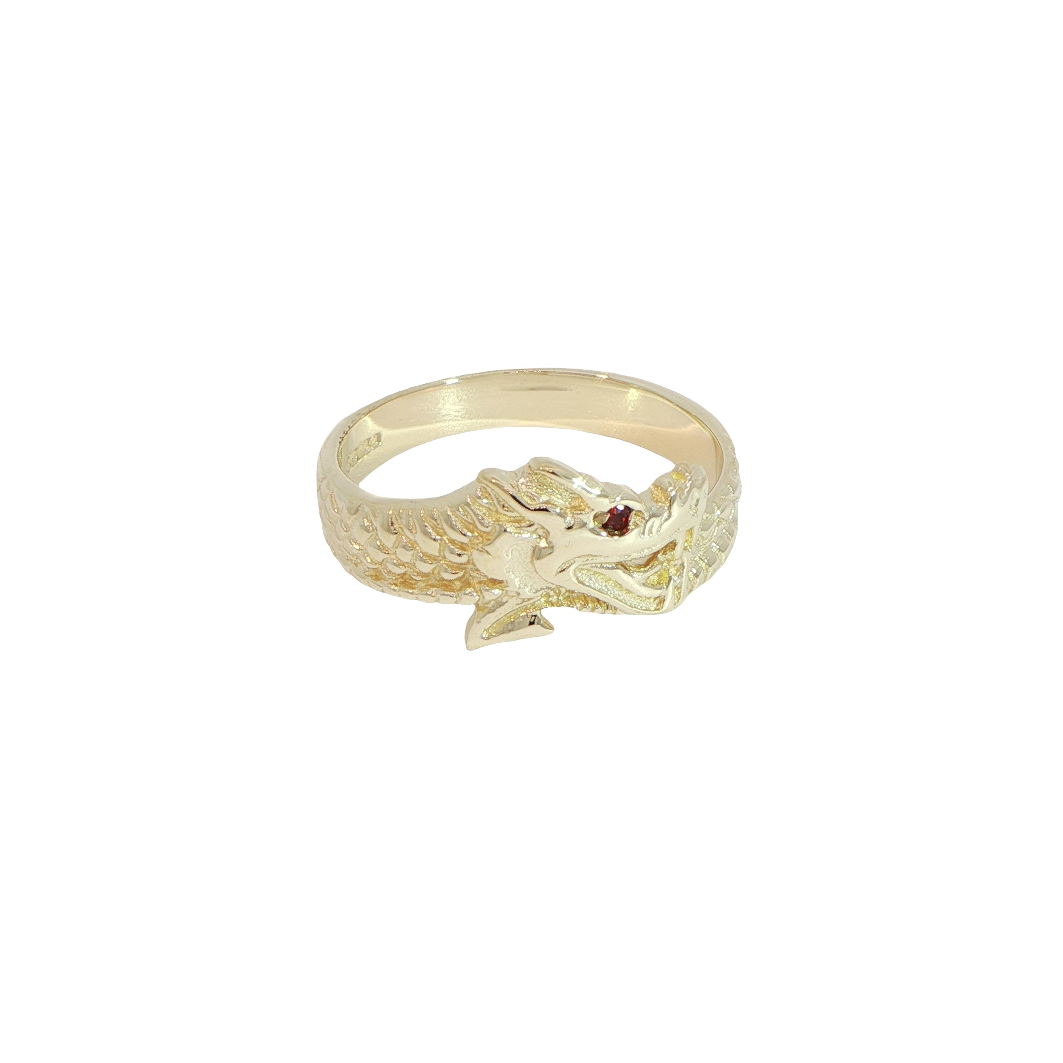 9 Carat Yellow Gold Garnet Dragon Ring