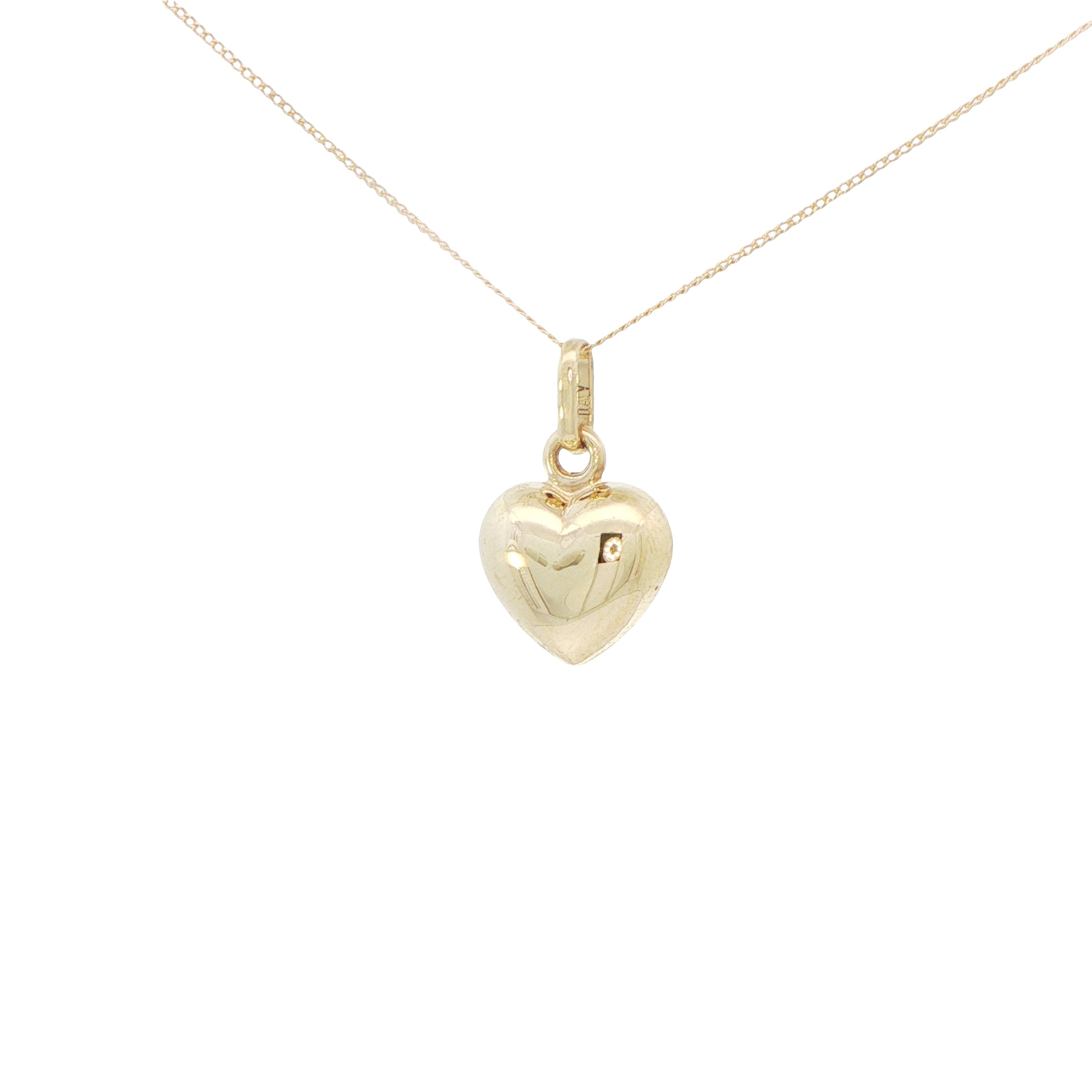 9 Carat Yellow Gold Puffed Heart Pendant on Chain