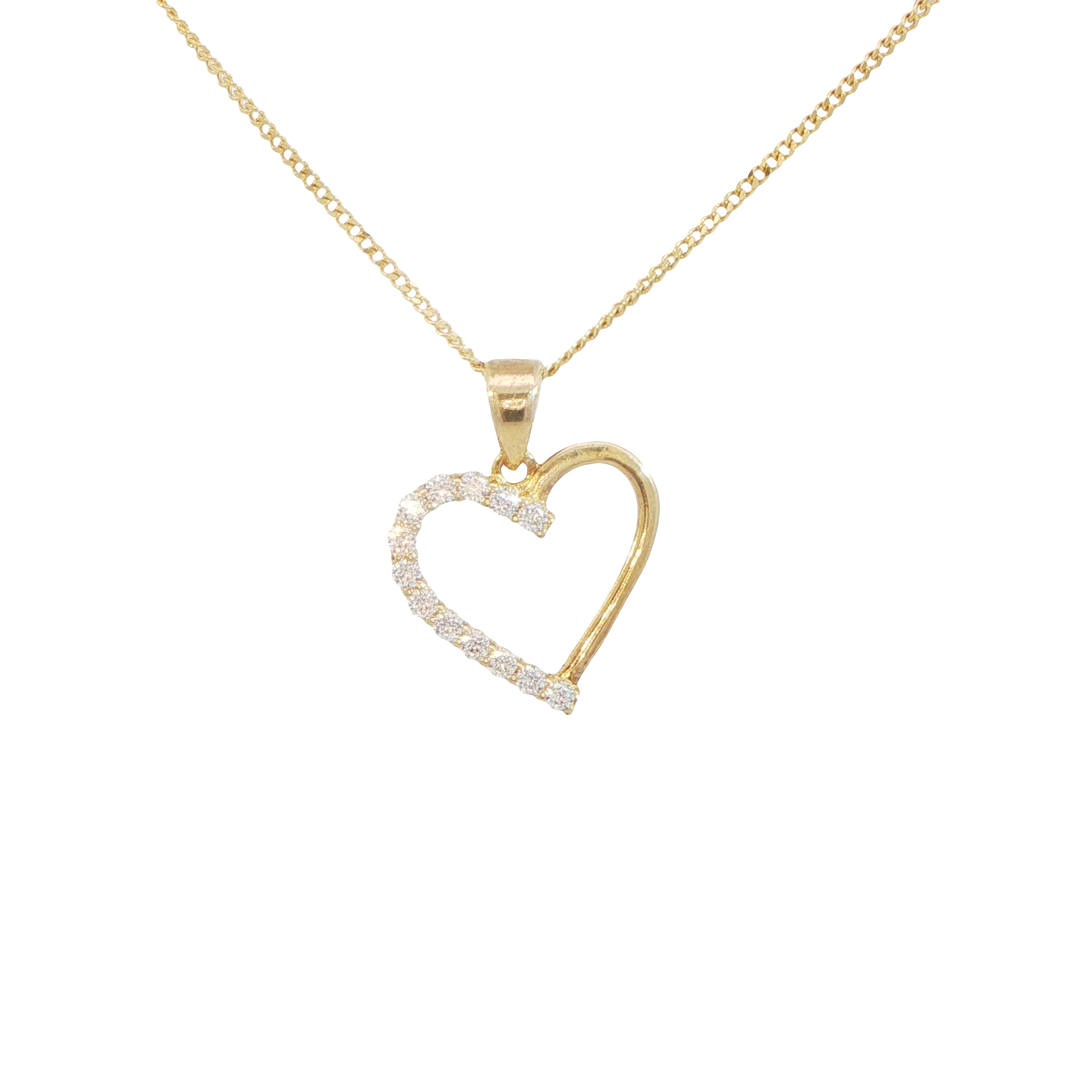 9 Carat Yellow Gold Cubic Zirconia Heart Pendant on Chain