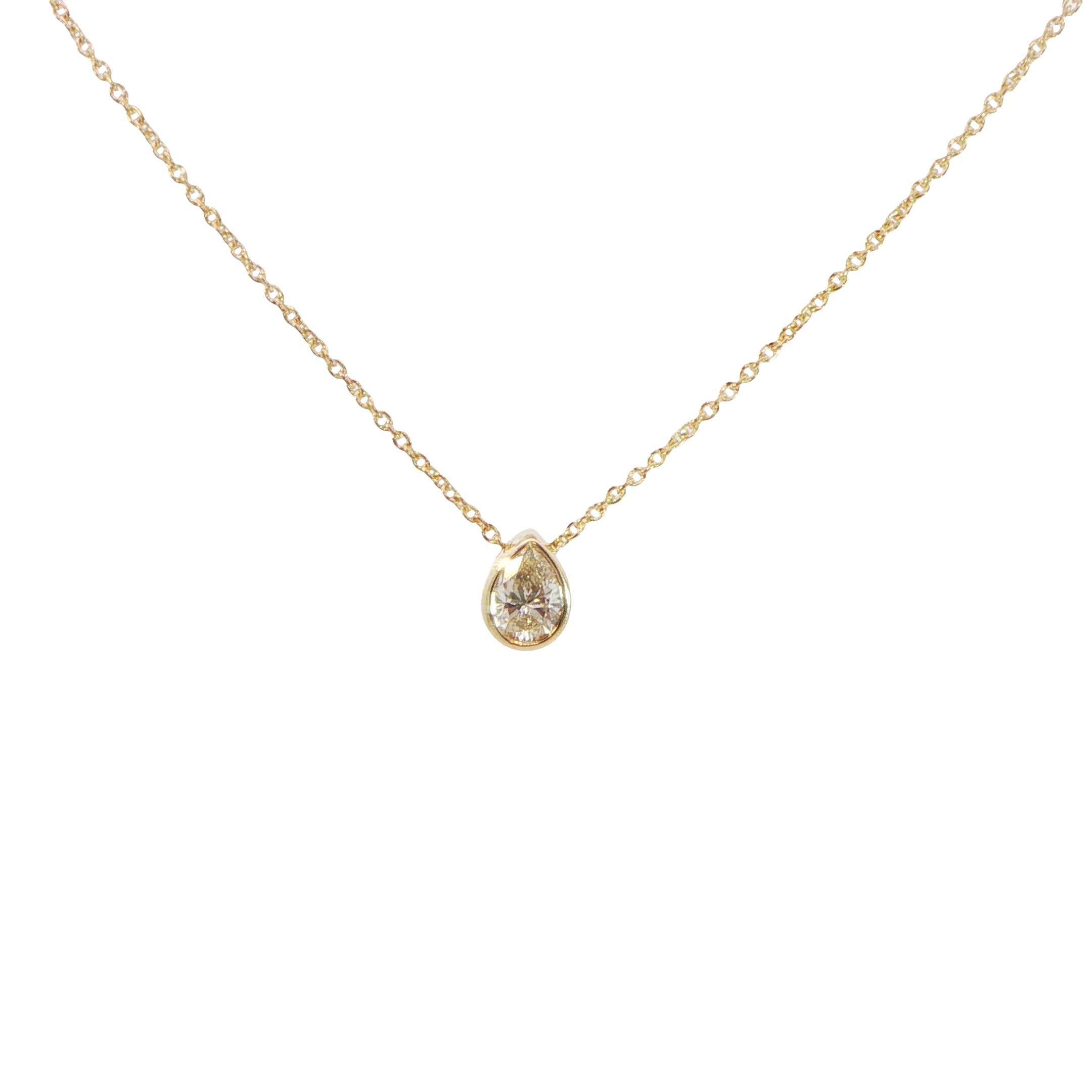 18 Carat Yellow Gold Pear Shaped Diamond Pendant on Chain