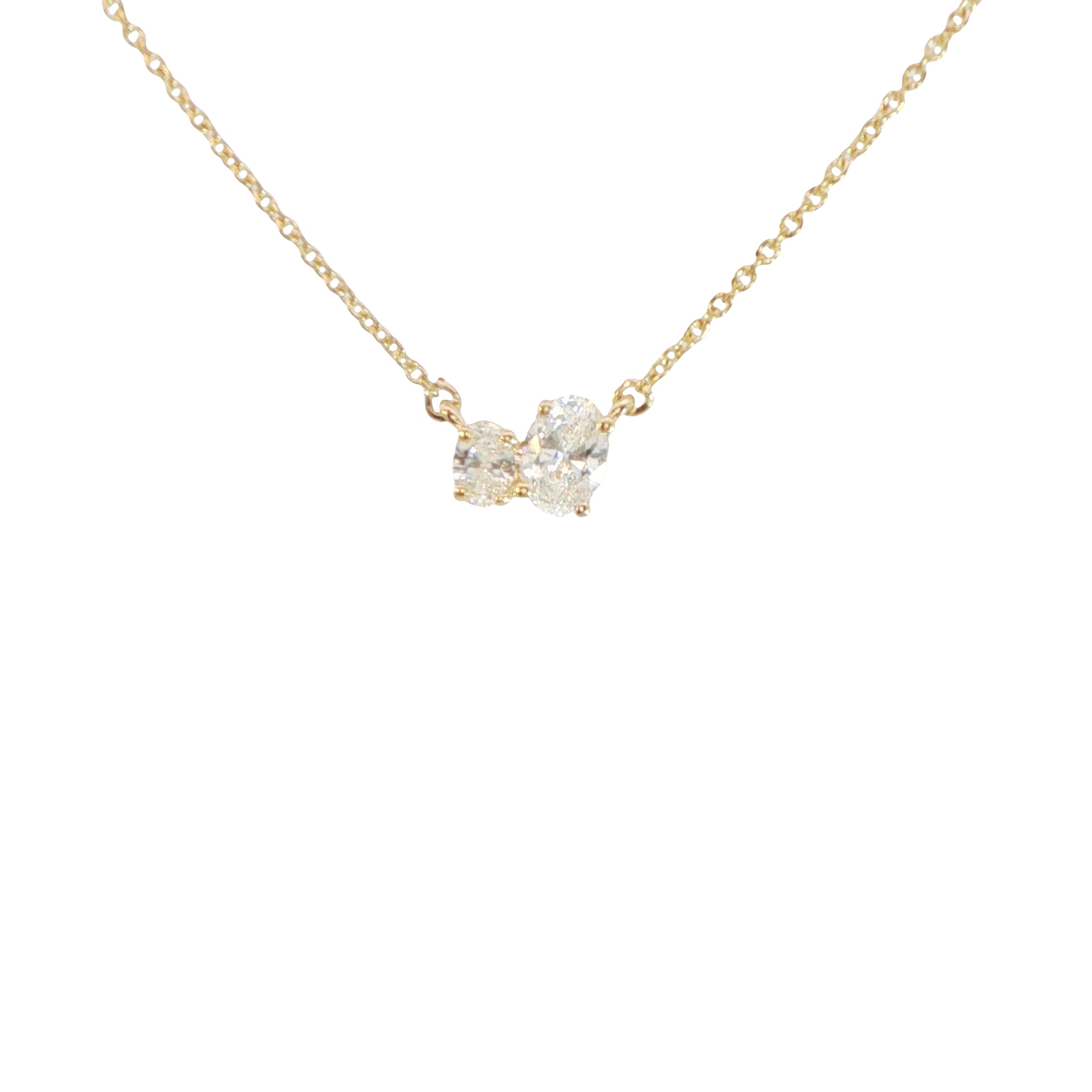18 Carat Yellow Gold Double Oval Diamond Necklace