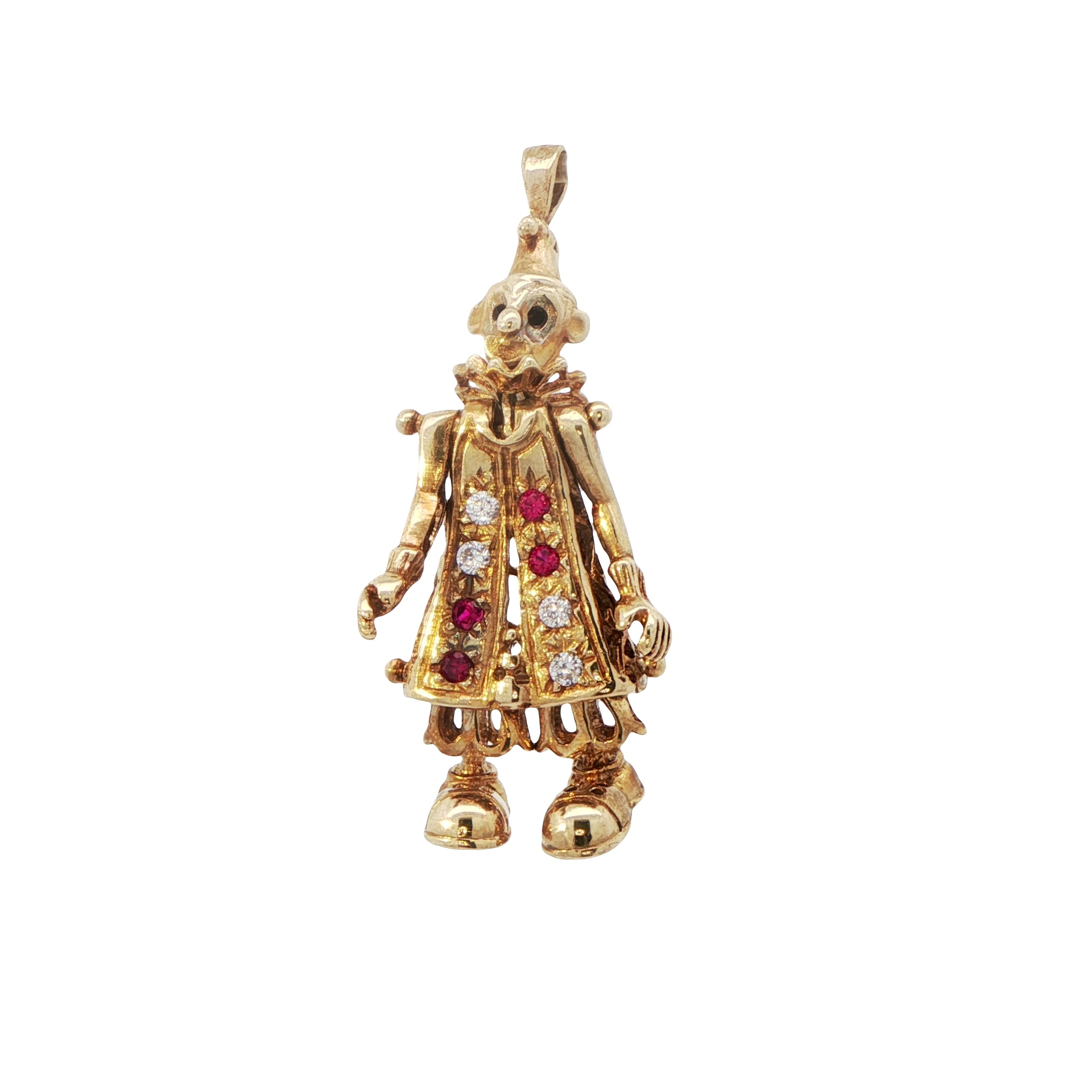 9 Carat Yellow Gold Ruby and Diamond Clown Pendant