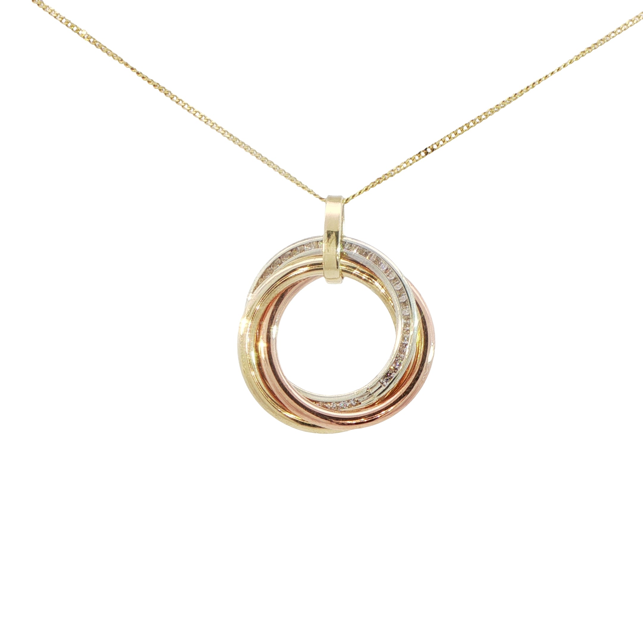 9 Carat Three Colour Gold and Diamond Pendant on Chain