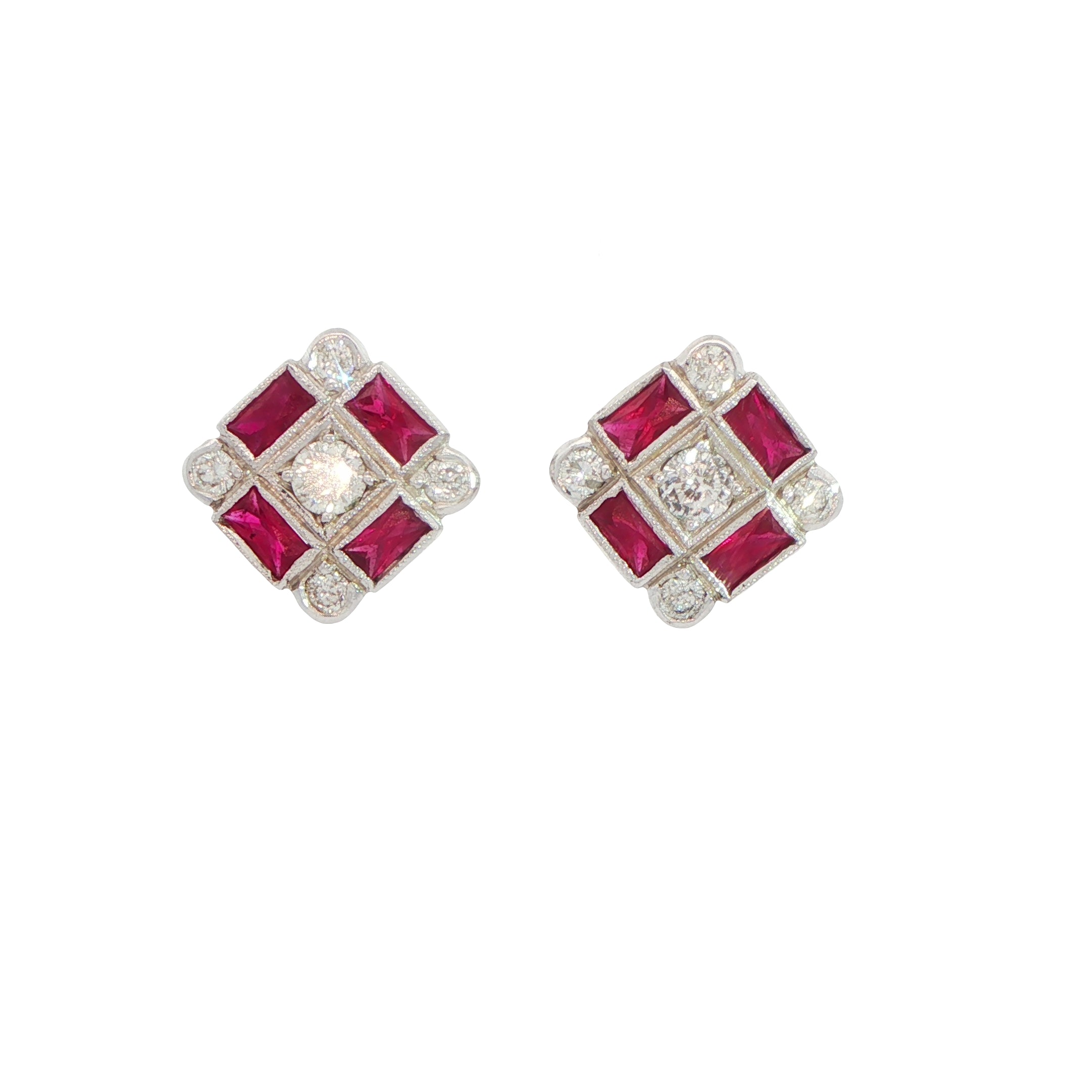 18 Carat White Gold Ruby and Diamond Stud Earrings