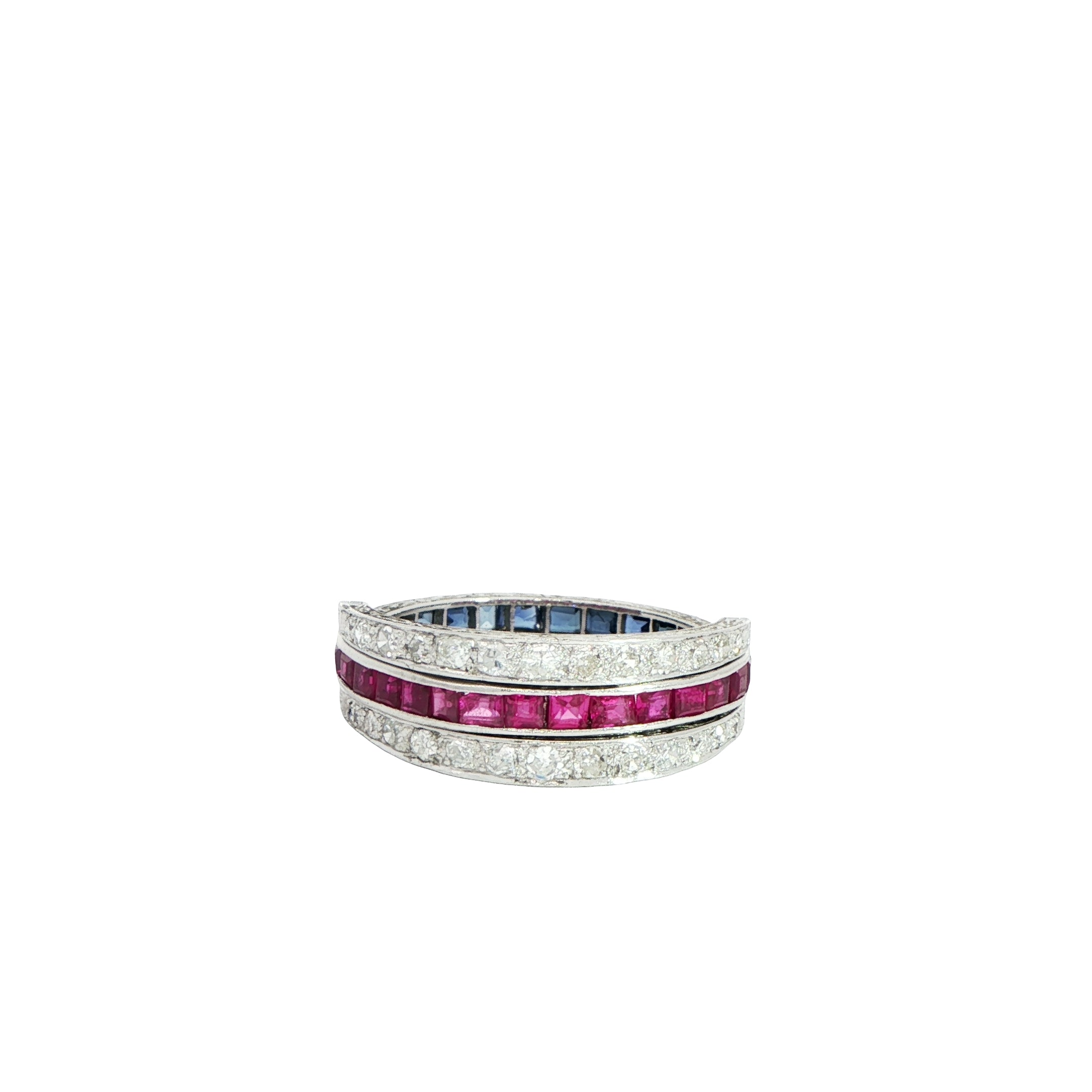 Platinum 'Day and Night' Ruby, Sapphire and Diamond Ring