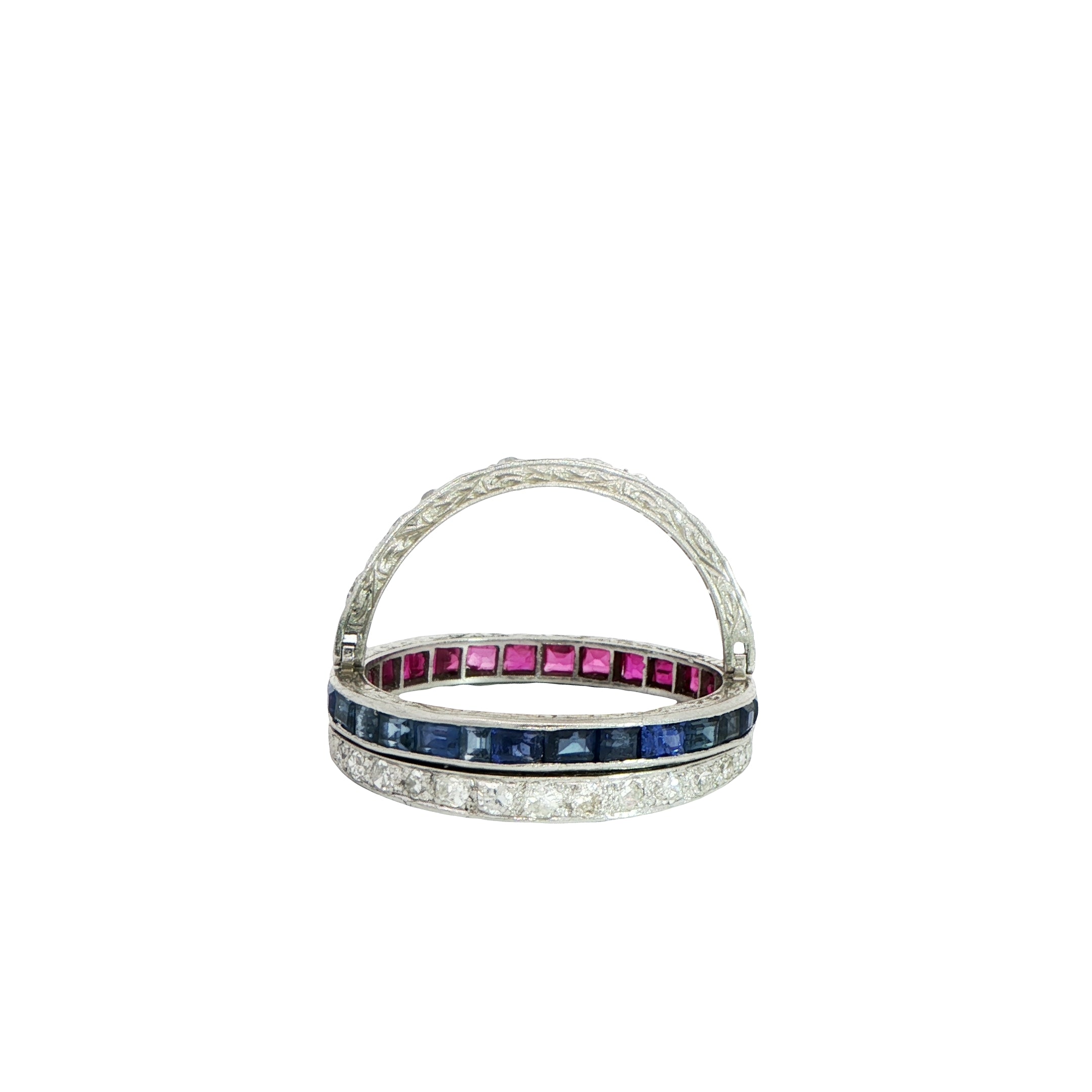 Platinum 'Day and Night' Ruby, Sapphire and Diamond Ring