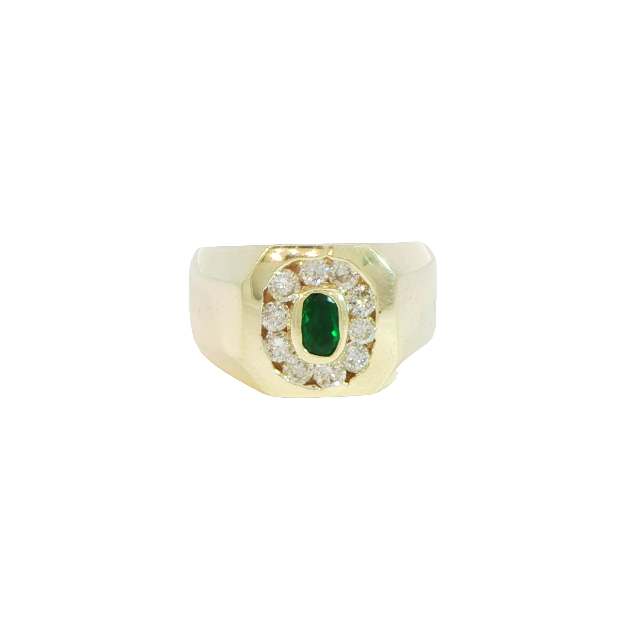 14 Carat Yellow Gold Emerald and Diamond Signet Ring