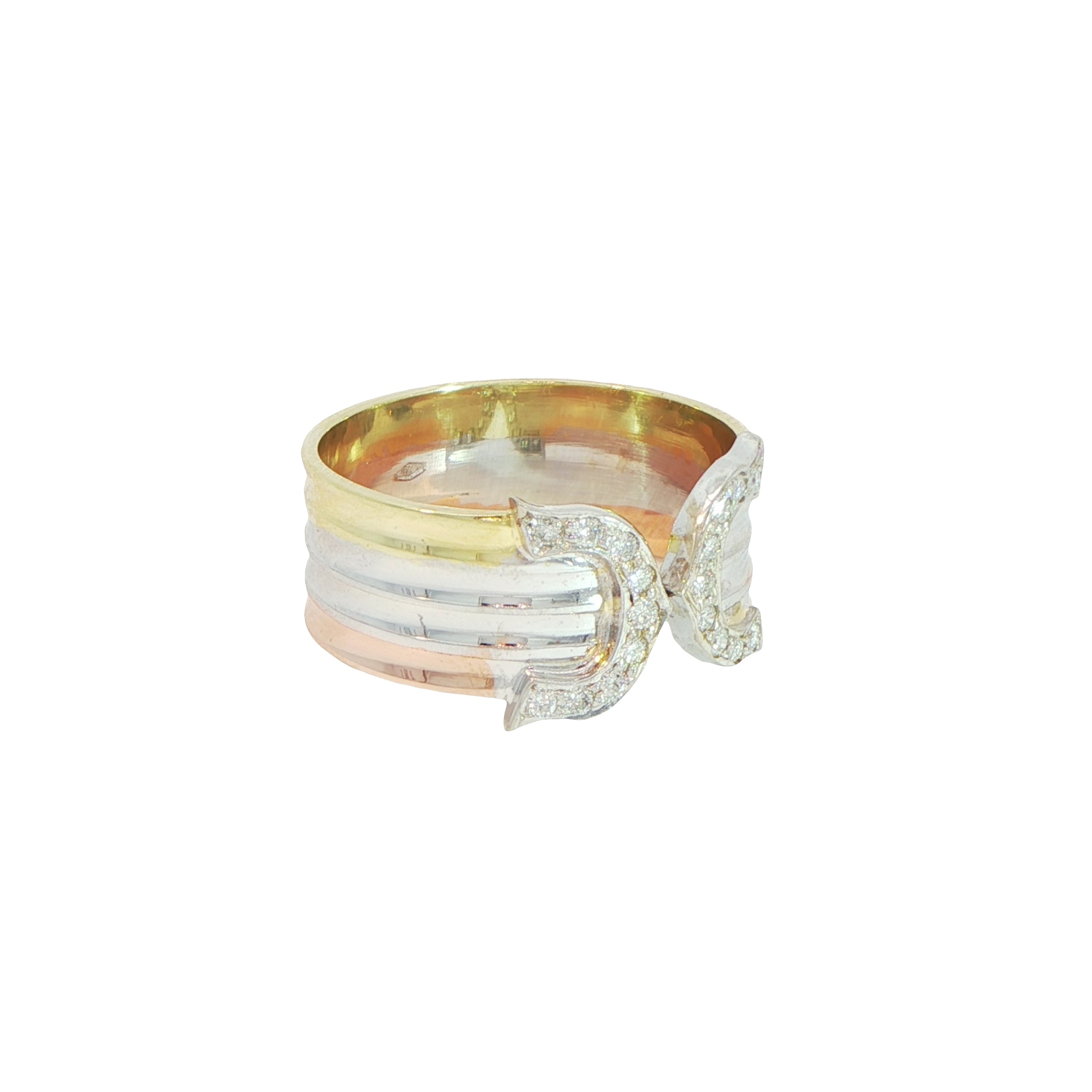 18 Carat Yellow, White and Rose Gold Diamond 'C' Ring