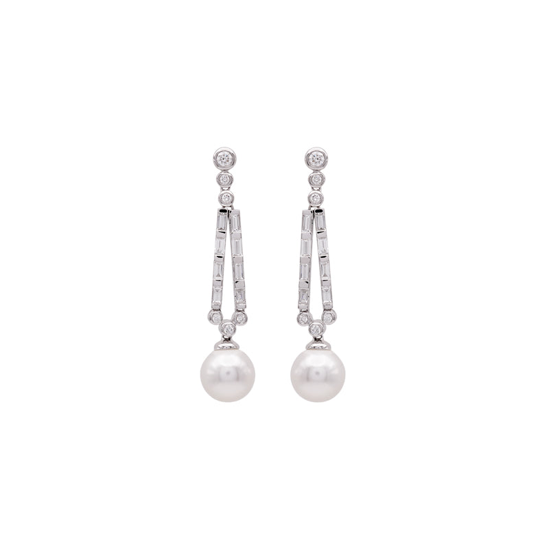 18 Carat White Gold Pearl & Diamond Drop Earrings