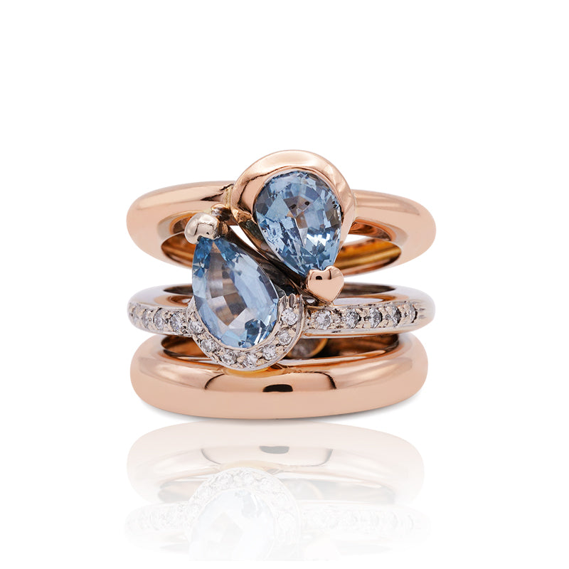18 Carat Rose & White Gold Aquamarine & Diamond Ring