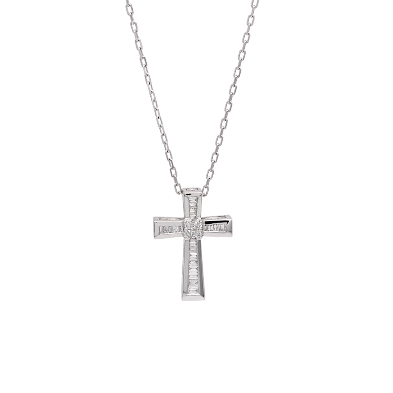 18 Carat White Gold Diamond Cross Pendant on Chain