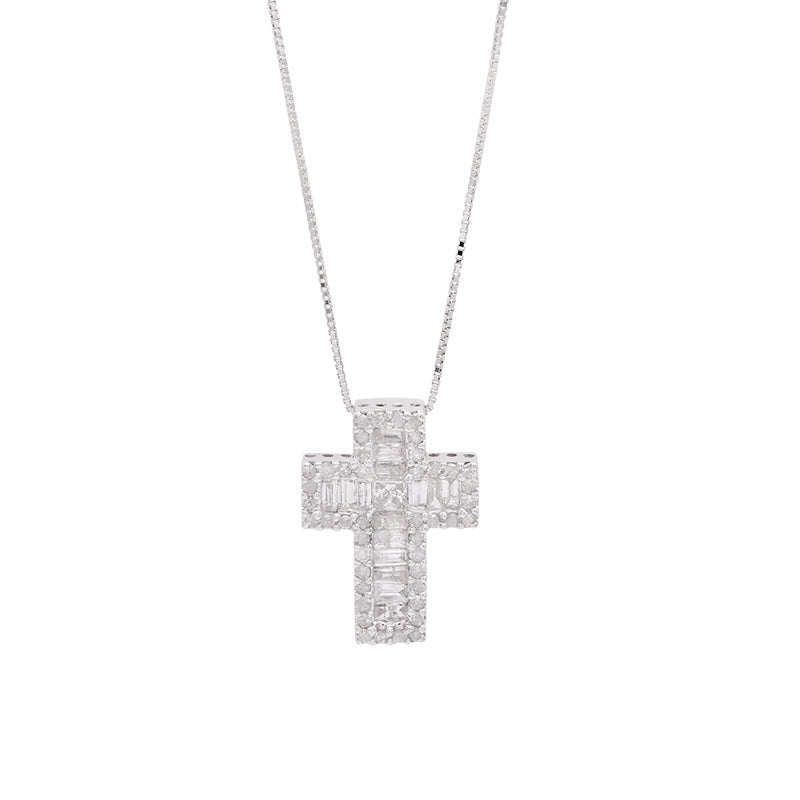 18 Carat White Gold Diamond Cross Pendant on Chain