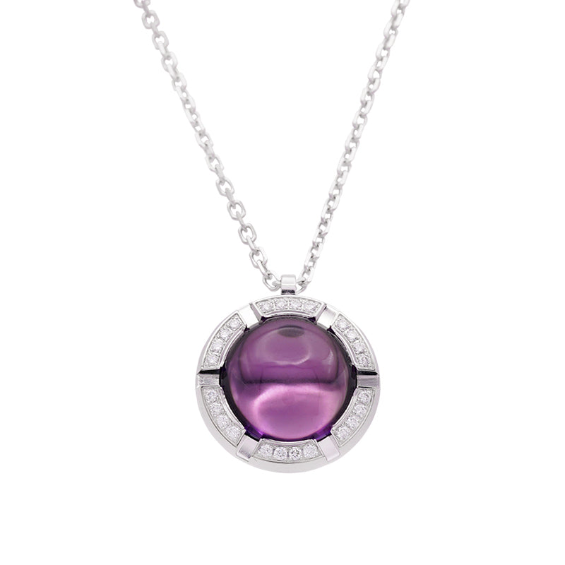 18 Carat White Gold 'Chaumet' Amethyst & Diamond Pendant on Chain