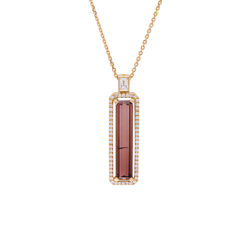 18 Carat Yellow Gold Tourmaline & Diamond Pendant on Chain