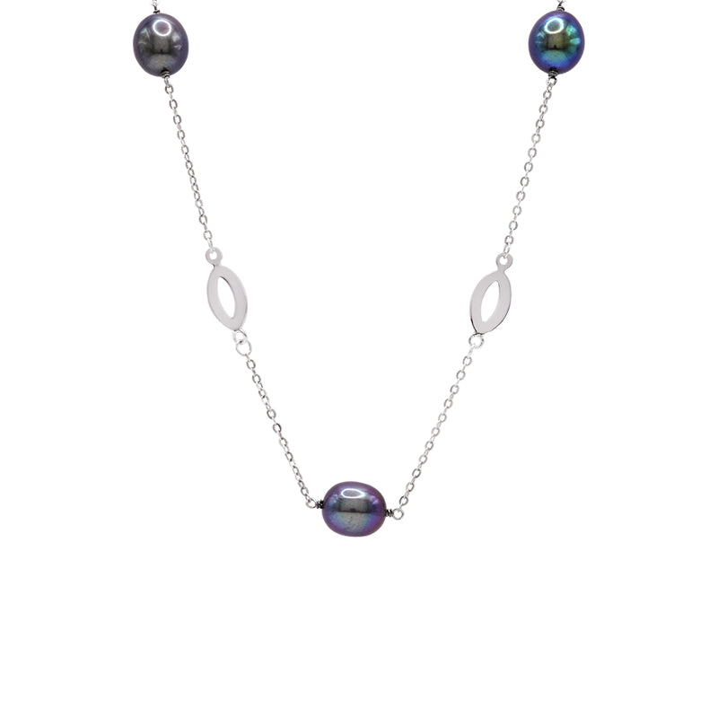 Silver Freshwater Black Pearl Necklace