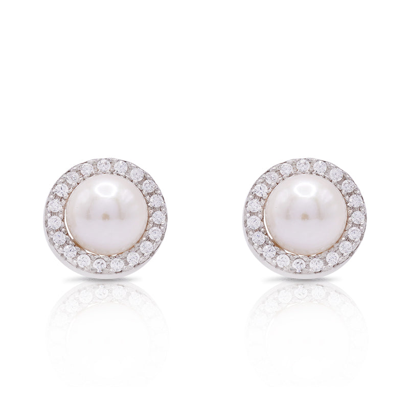 Silver Pearl and Cubic Zirconia Earrings