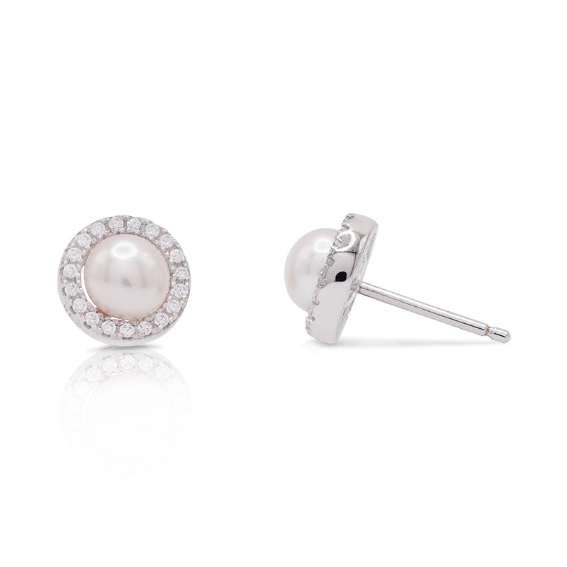 Silver Pearl and Cubic Zirconia Earrings