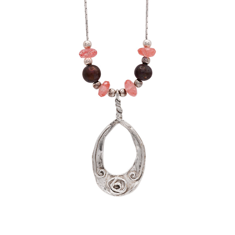 Silver Rose Quartz and Pearl Necklace