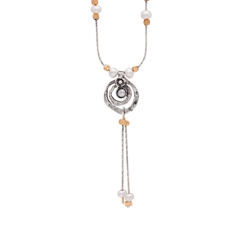 Silver & Yellow Gold Plated Pearl Necklace