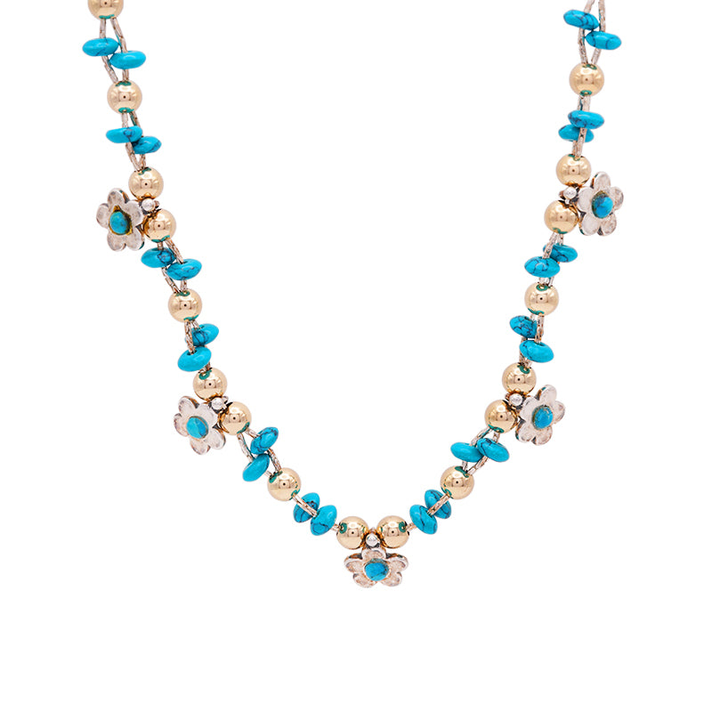 Silver & Yellow Gold Plated Turquoise Necklace