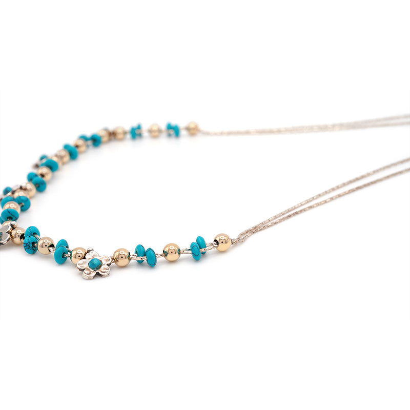 Silver & Yellow Gold Plated Turquoise Necklace