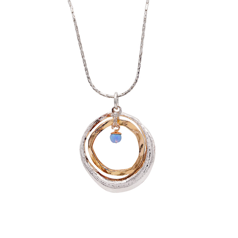 Silver & Yellow Gold Plated Opal Pendant on Chain