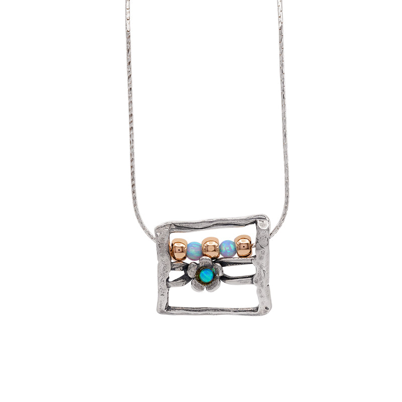 Silver & Yellow Gold Plated Opal Pendant on Chain