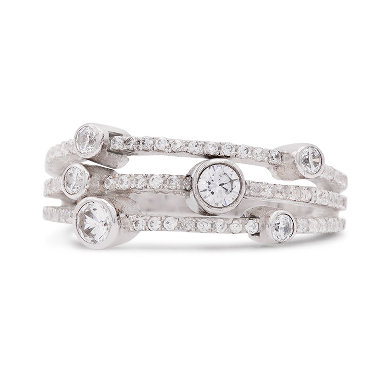Silver Cubic Zirconia Scatter Ring