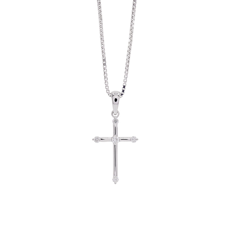 18 Carat White Gold Diamond Cross Pendant on Chain