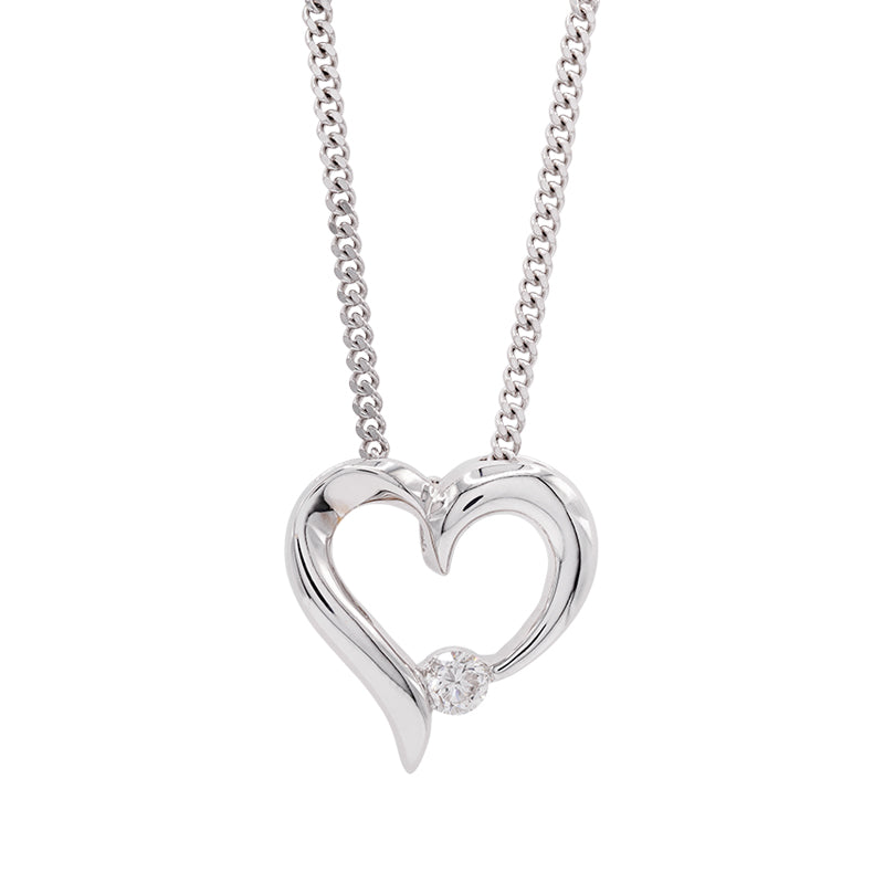 18 Carat White Gold Diamond Heart Pendant on Chain