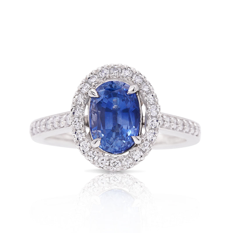 Platinum Sapphire & Diamond Halo Ring