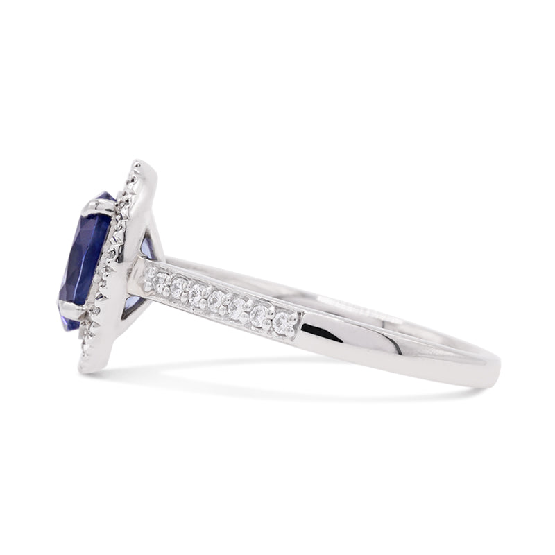 Platinum Sapphire & Diamond Halo Ring
