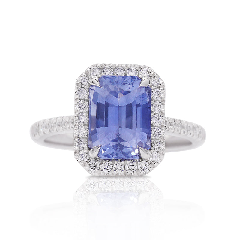 Platinum Sapphire & Diamond Halo Ring