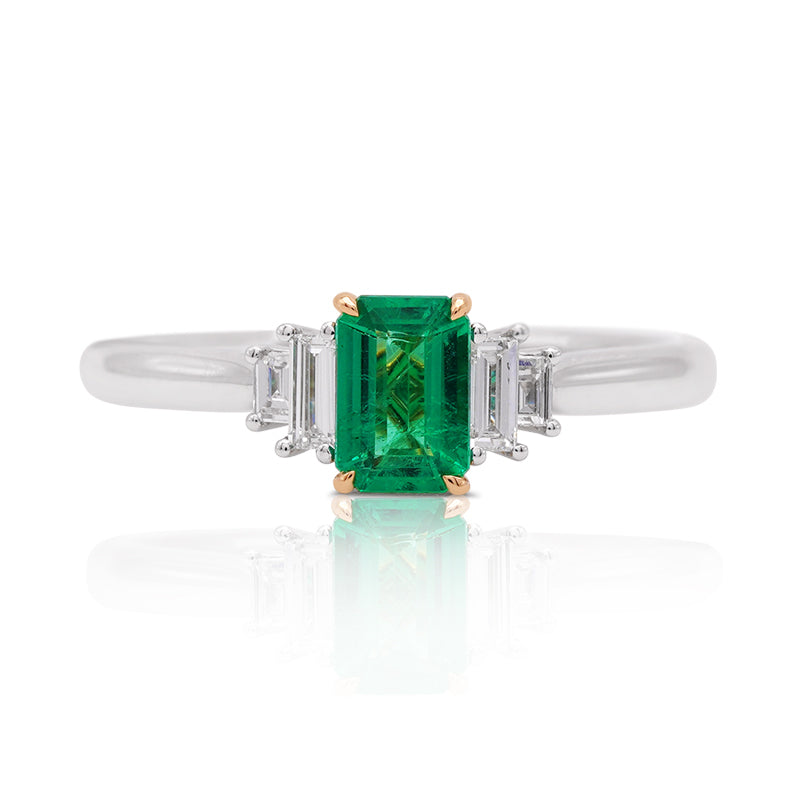 18 Carat White Gold Baguette Emerald & Diamond Trilogy Ring